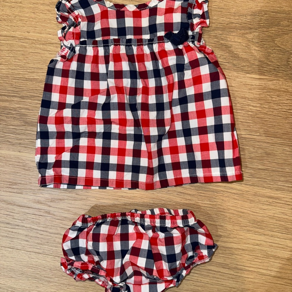 Carters Red White & Blue Gingham Plaid Top & Bloomer Set